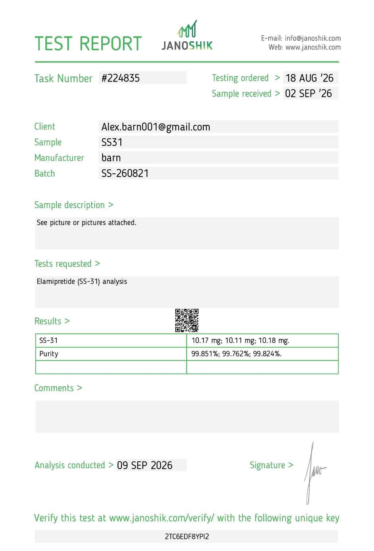 SS-31 (Elamipretide) 10 mg certificate of analysis