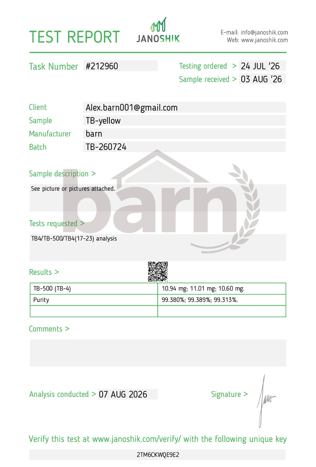 TB-500 10 mg certificate of analysis