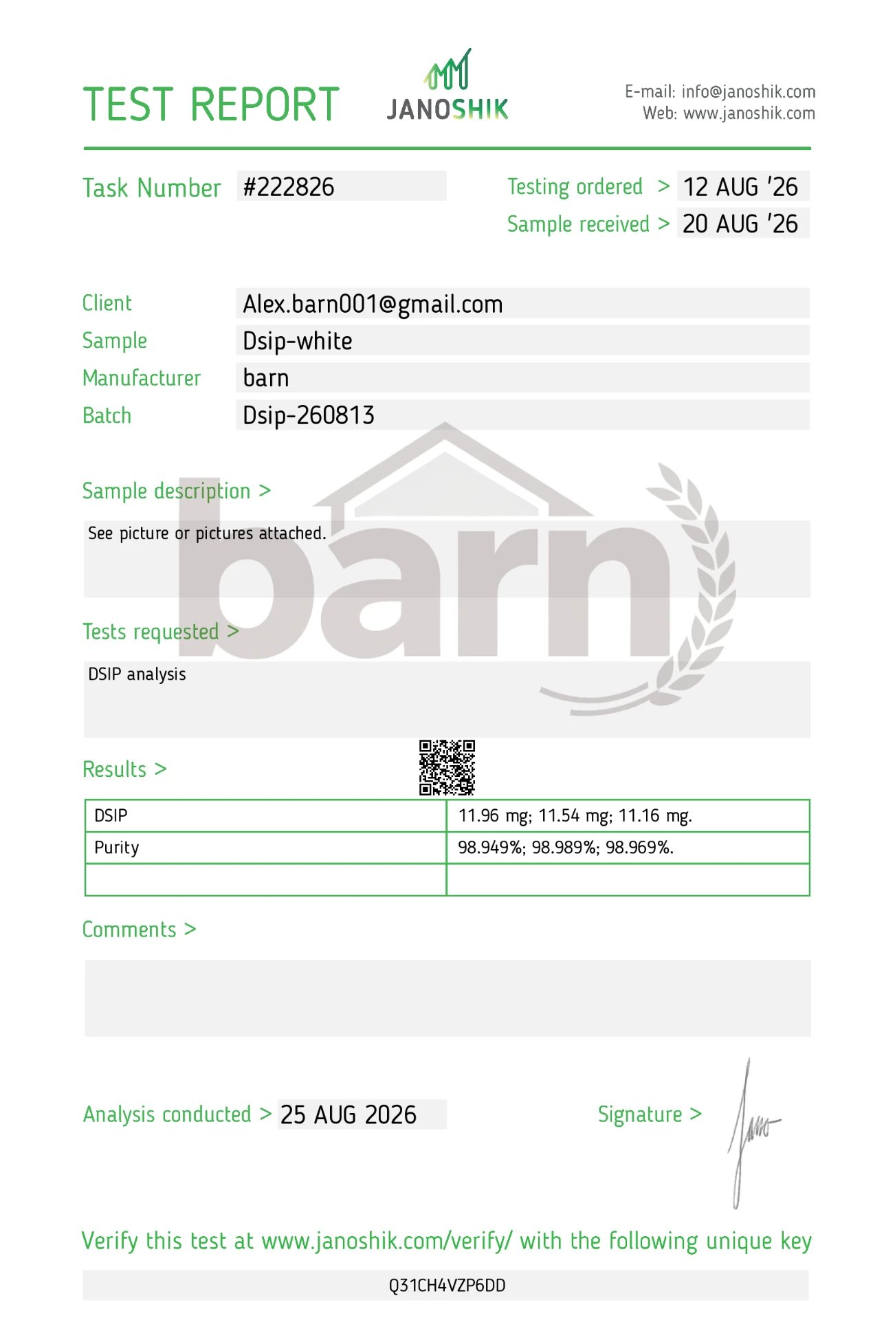 DSIP 10 mg certificate of analysis